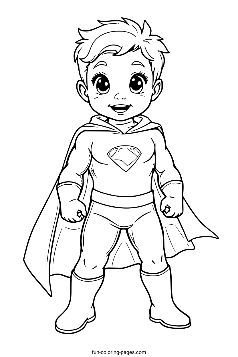 Smiling Superhero Kid – free printable coloring page, available as PDF and SVG