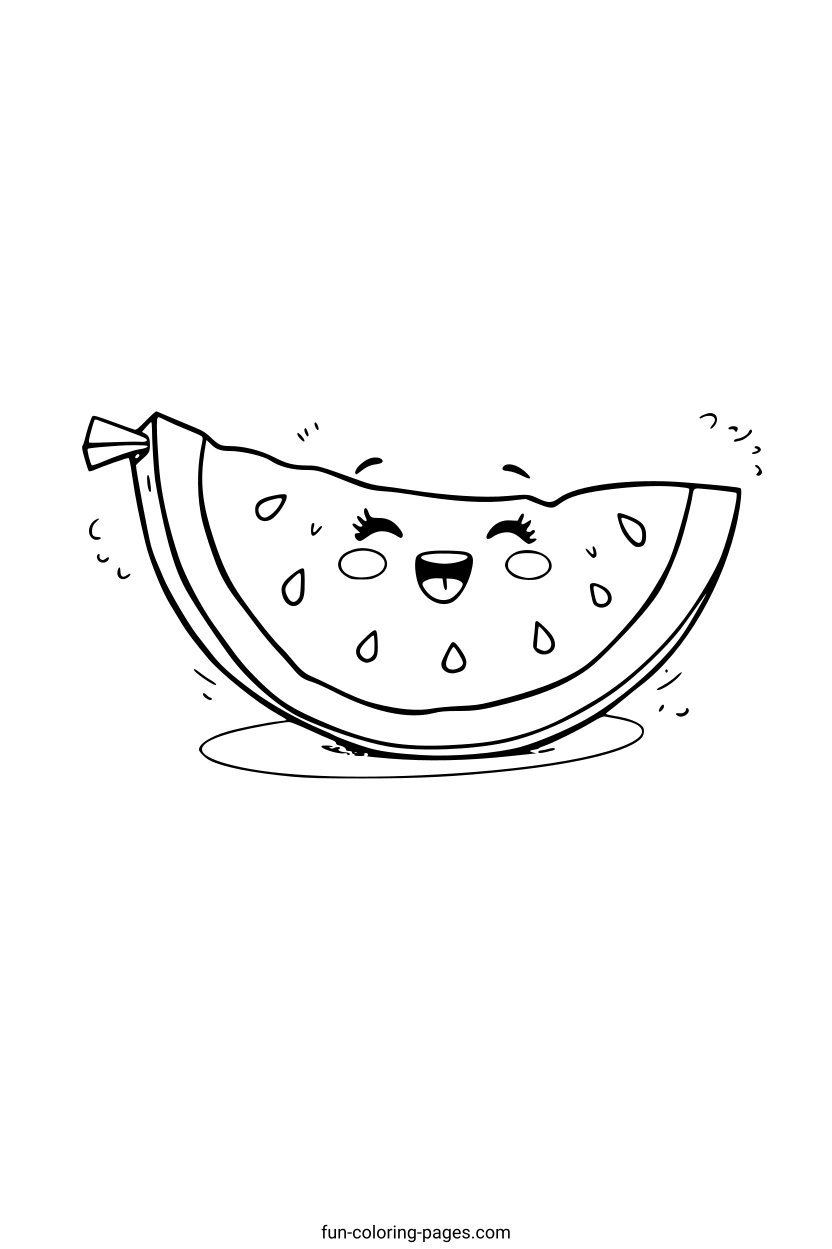Smiling Watermelon Slice – free printable coloring page, available as PDF and SVG