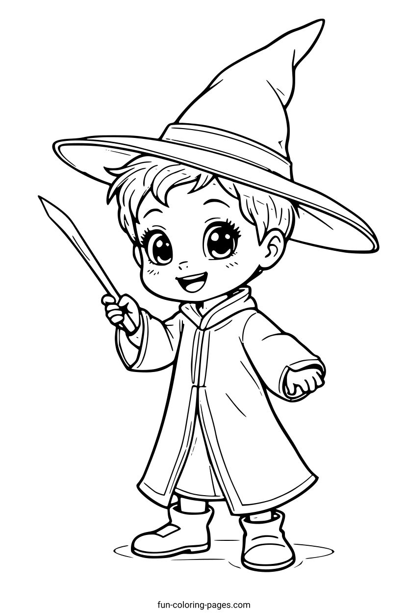 Smiling Wizard with Hat – free printable coloring page, available as PDF and SVG