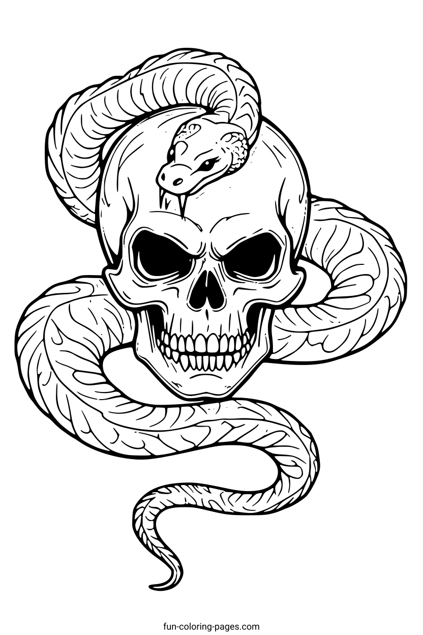 Snake Coiled Around a Skull – free printable coloring page, available as PDF and SVG