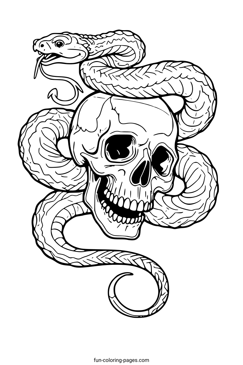 Snake Coiled Around Skull – free printable coloring page, available as PDF and SVG