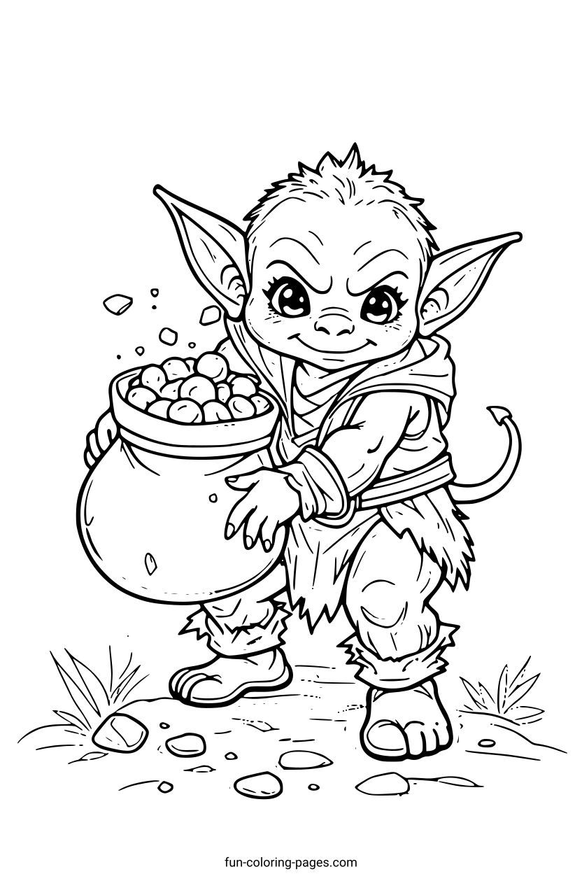 Sneaky Goblin with Loot – free printable coloring page, available as PDF and SVG