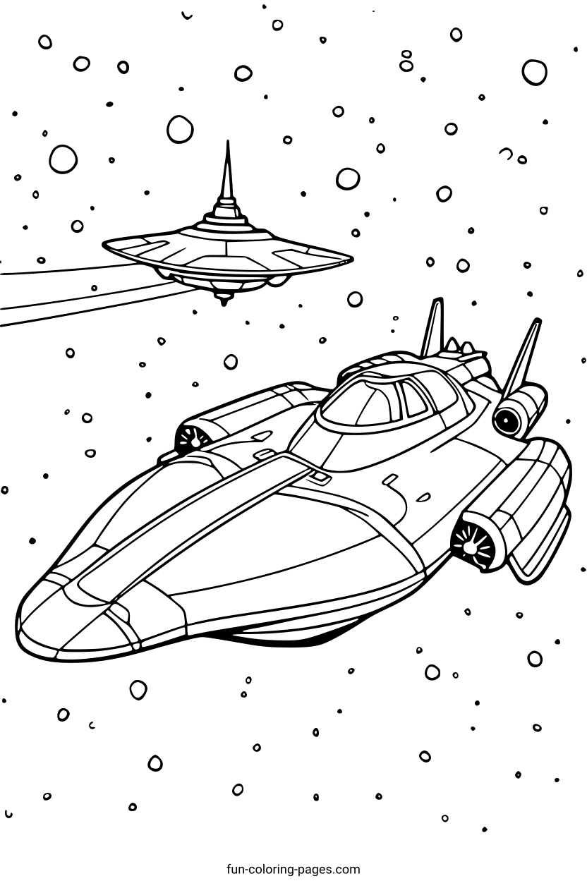 Spaceship Fleet in Space – free printable coloring page, available as PDF and SVG