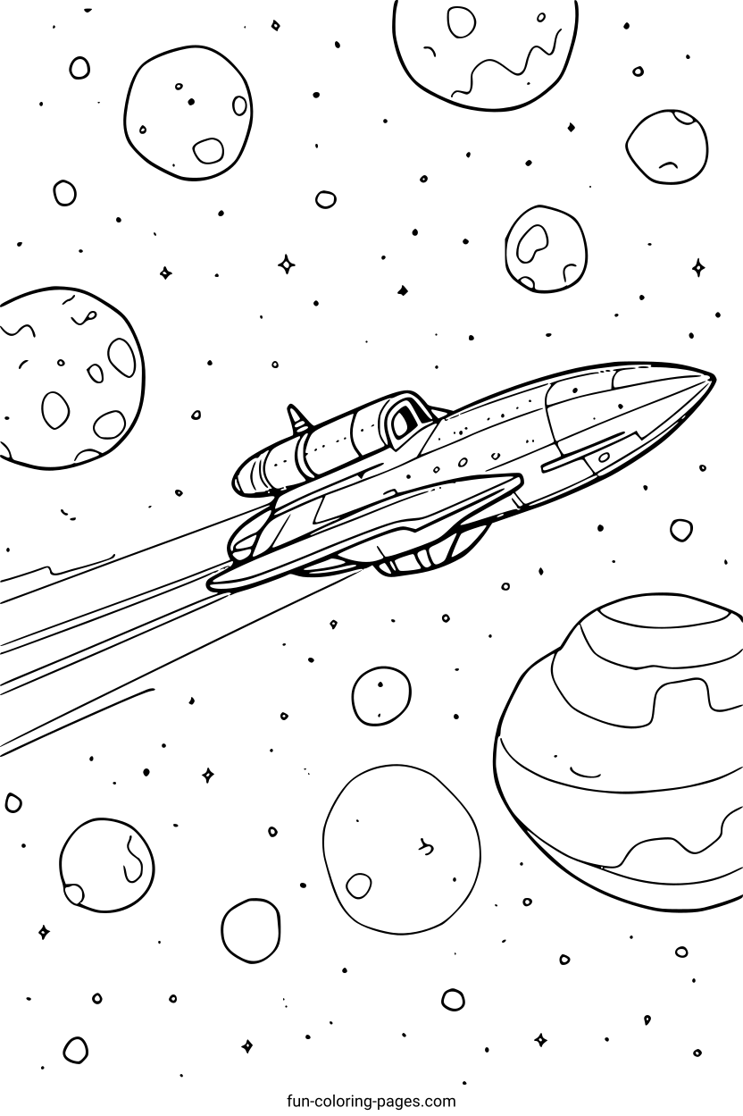 Spaceship in Orbit – free printable coloring page, available as PDF and SVG