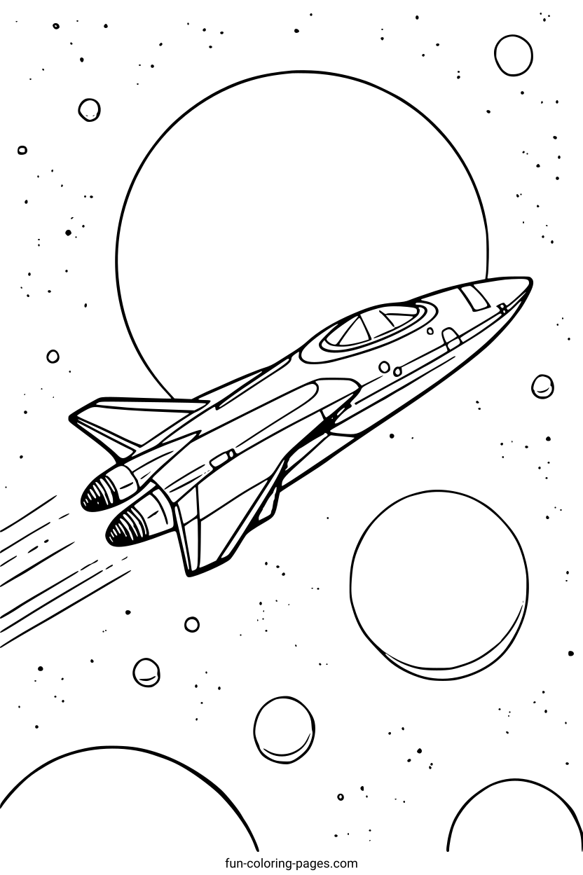Spaceship Soaring Through Space – free printable coloring page, available as PDF and SVG