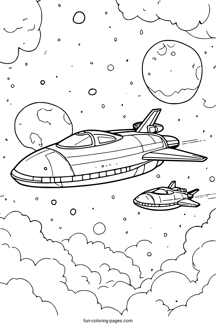 Spaceships in Cosmic Sky – free printable coloring page, available as PDF and SVG