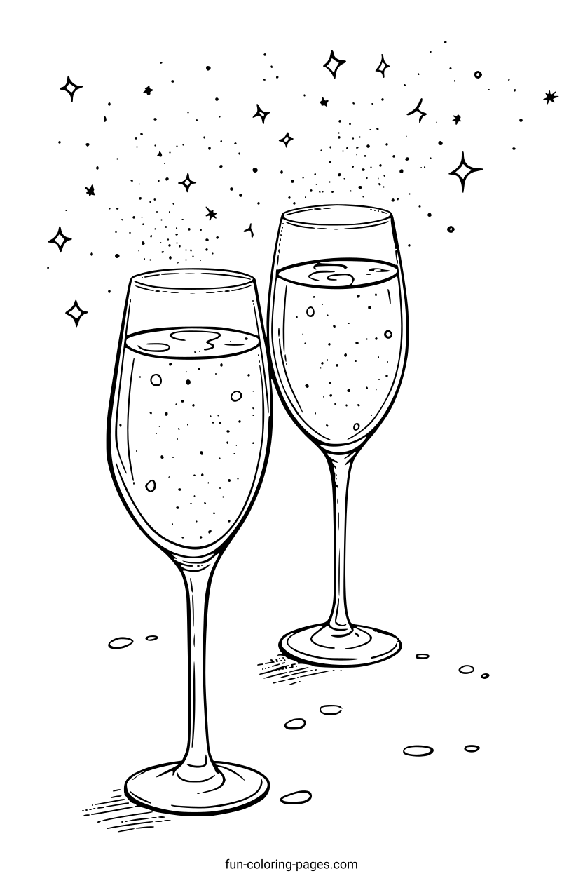 Sparkling Champagne Glasses – free printable coloring page, available as PDF and SVG