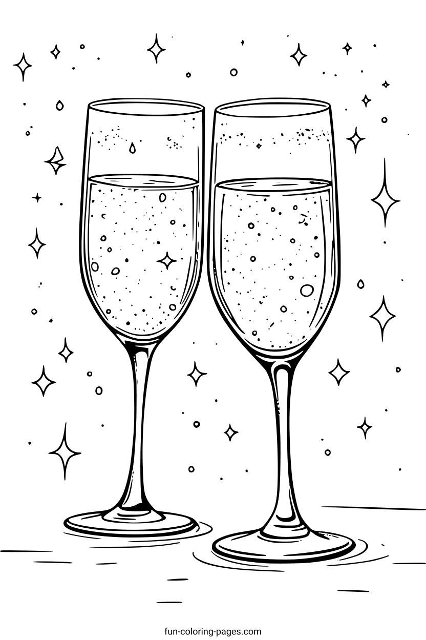 Sparkling Champagne Glasses – free printable coloring page, available as PDF and SVG