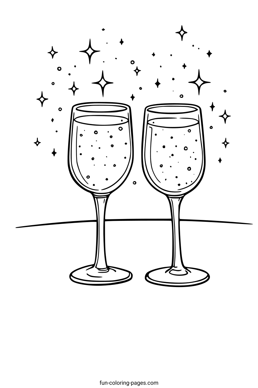 Sparkling Champagne Glasses – free printable coloring page, available as PDF and SVG