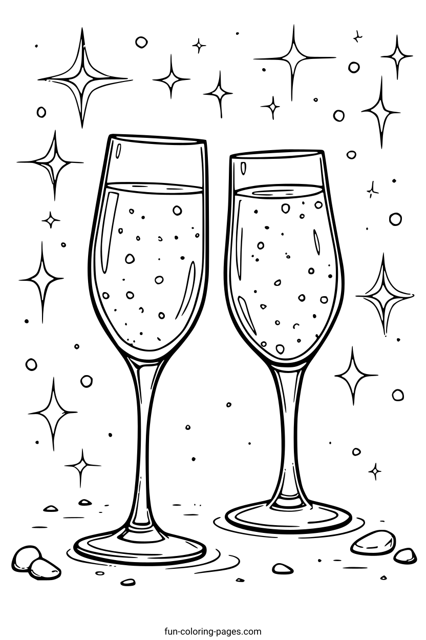 Sparkling Champagne Glasses – free printable coloring page, available as PDF and SVG