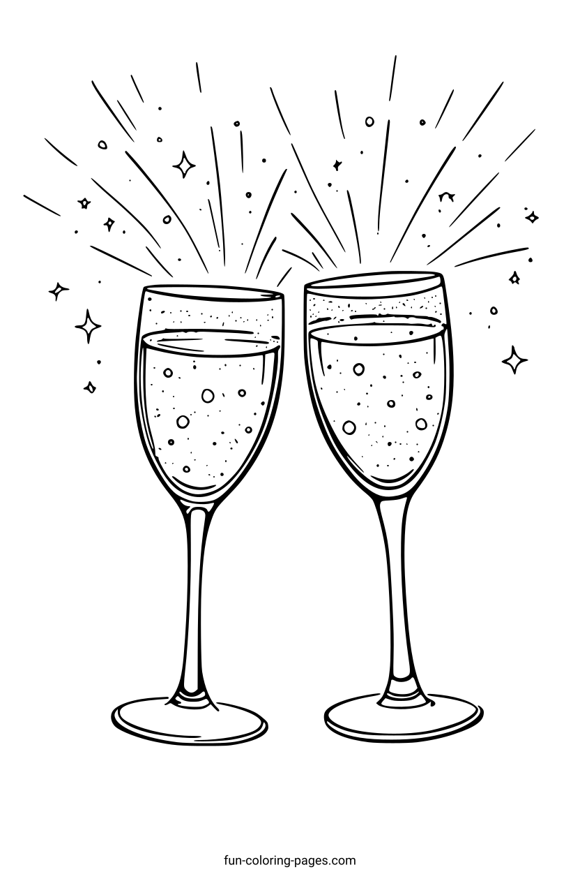 Sparkling Champagne Glasses – free printable coloring page, available as PDF and SVG