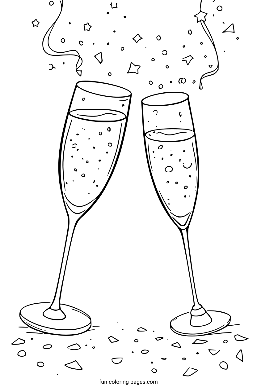 Sparkling Champagne Toast – free printable coloring page, available as PDF and SVG