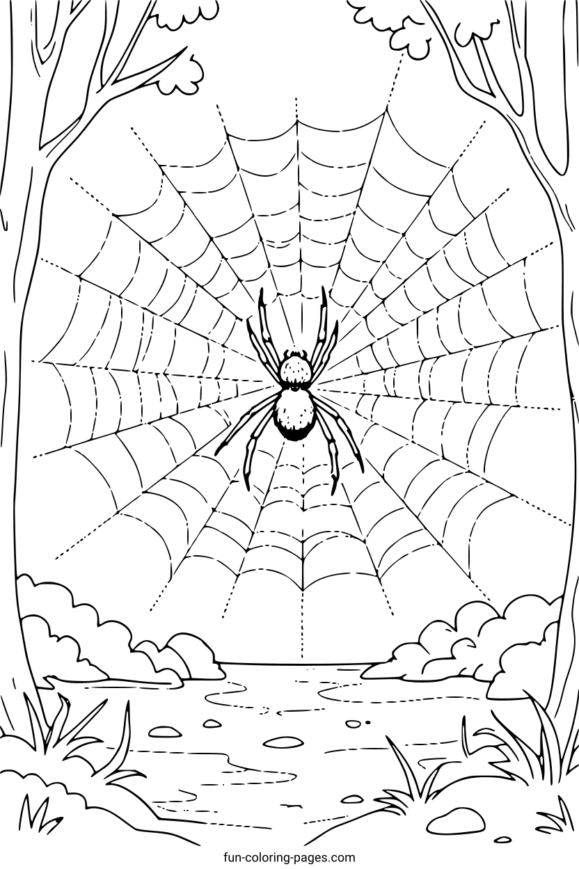 Spider In Web – free printable coloring page, available as PDF and SVG
