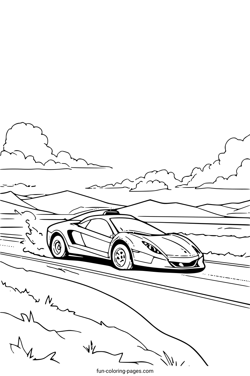 Sports Car on Highway – free printable coloring page, available as PDF and SVG