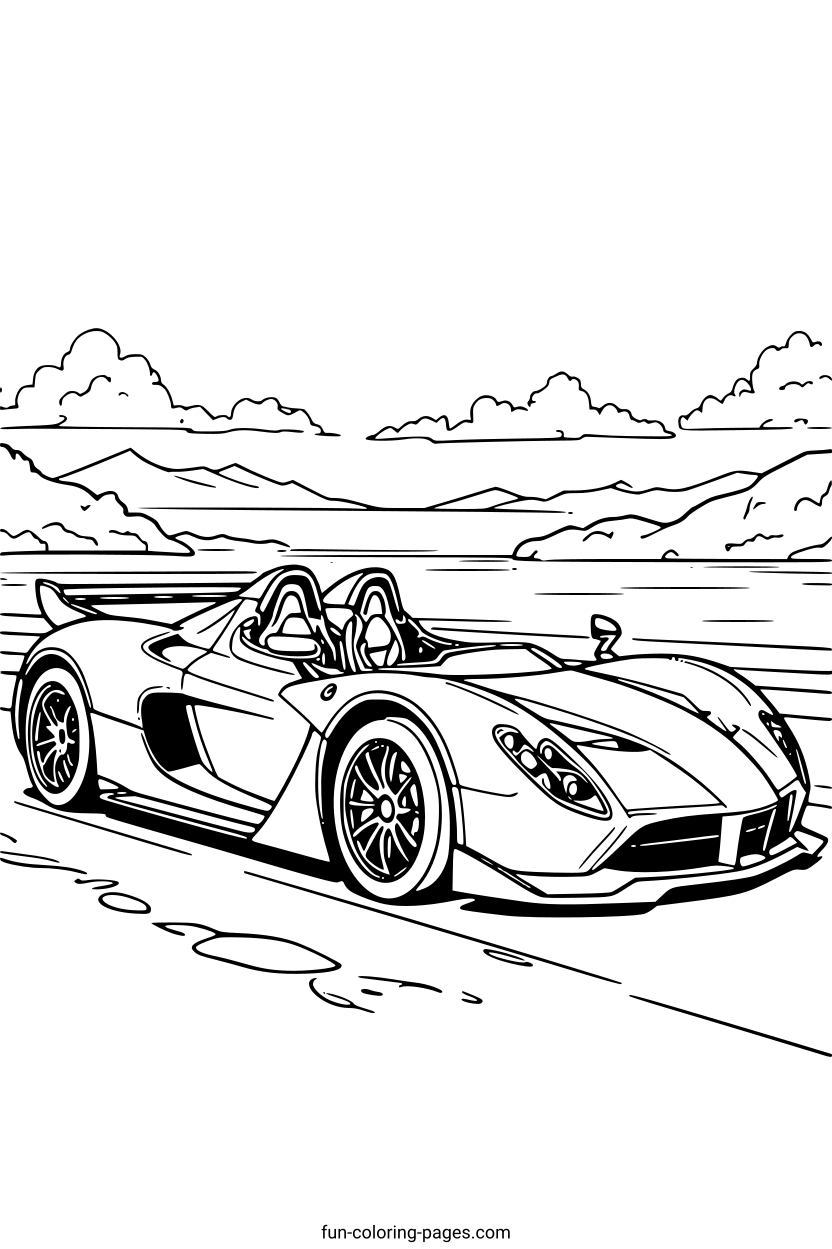Sports Car on Race Track – free printable coloring page, available as PDF and SVG
