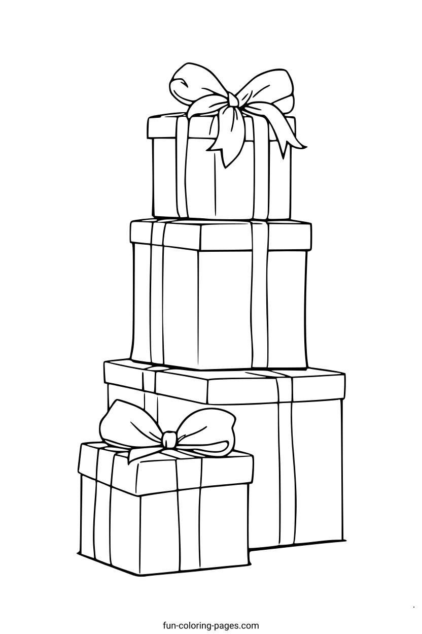 Stacked Gift Boxes – free printable coloring page, available as PDF and SVG