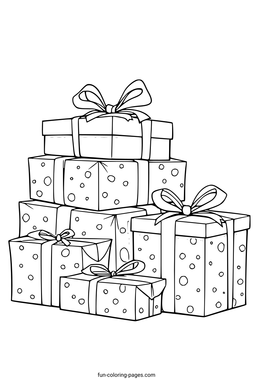 Stacked Gift Boxes – free printable coloring page, available as PDF and SVG