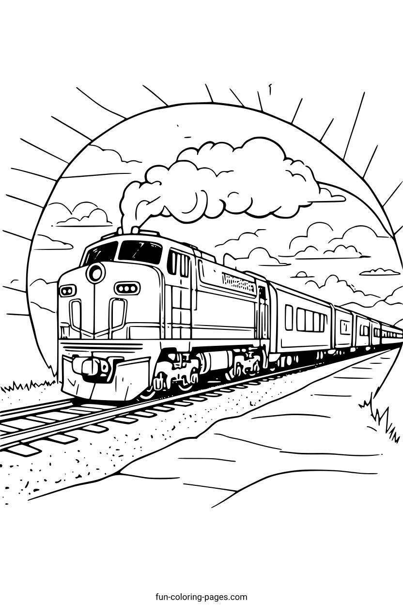 Steam Train In Tunnel – free printable coloring page, available as PDF and SVG
