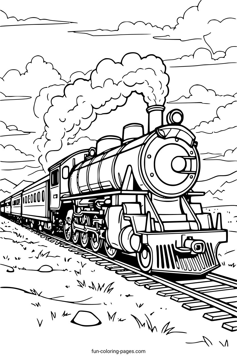 Steamboat Train in Motion – free printable coloring page, available as PDF and SVG