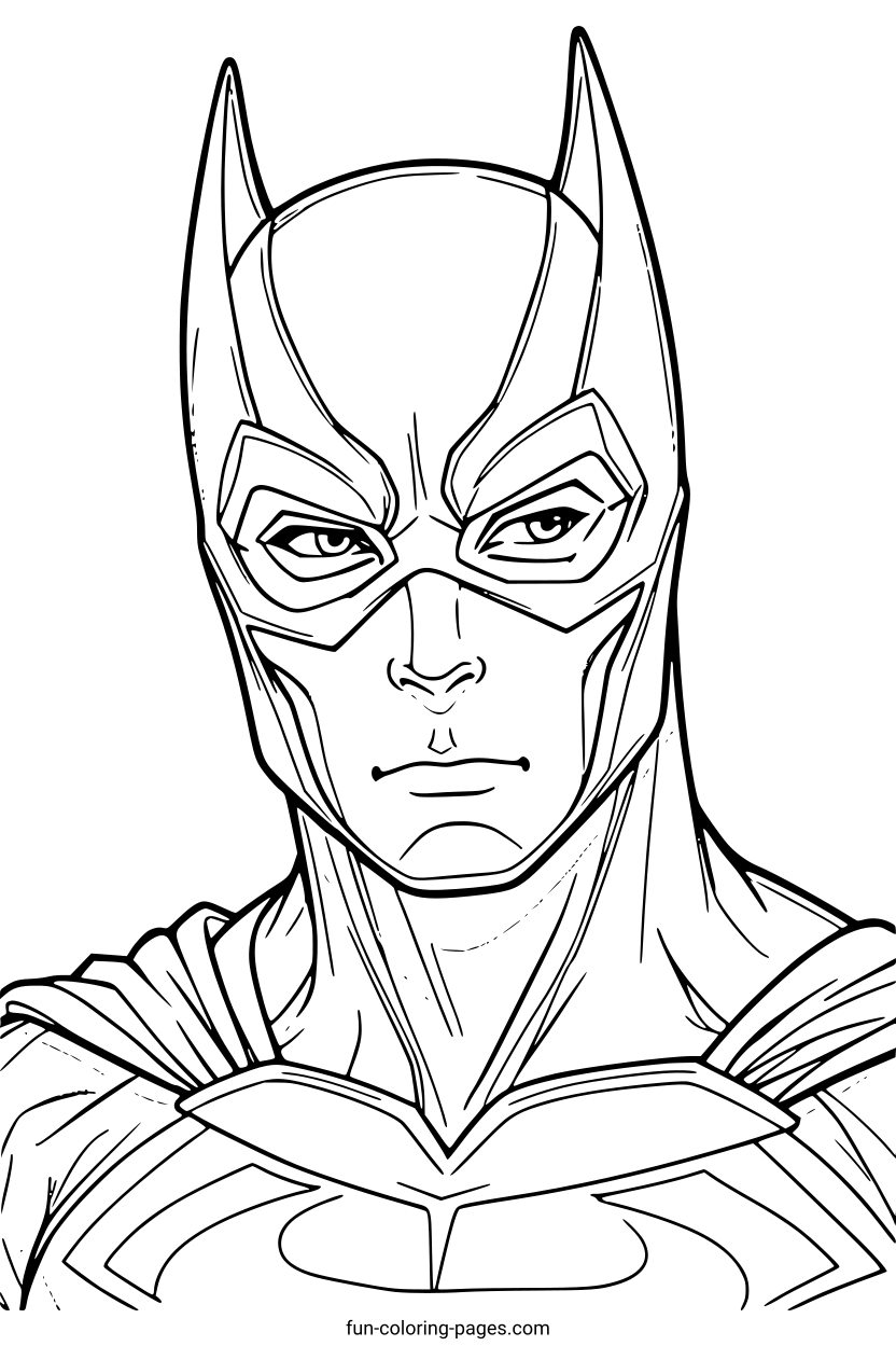 Bat Superhero Masked Portrait – free printable coloring page, available as PDF and SVG