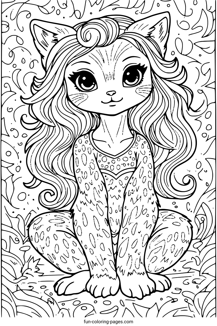 Stylish Feline with Long Hair – free printable coloring page, available as PDF and SVG