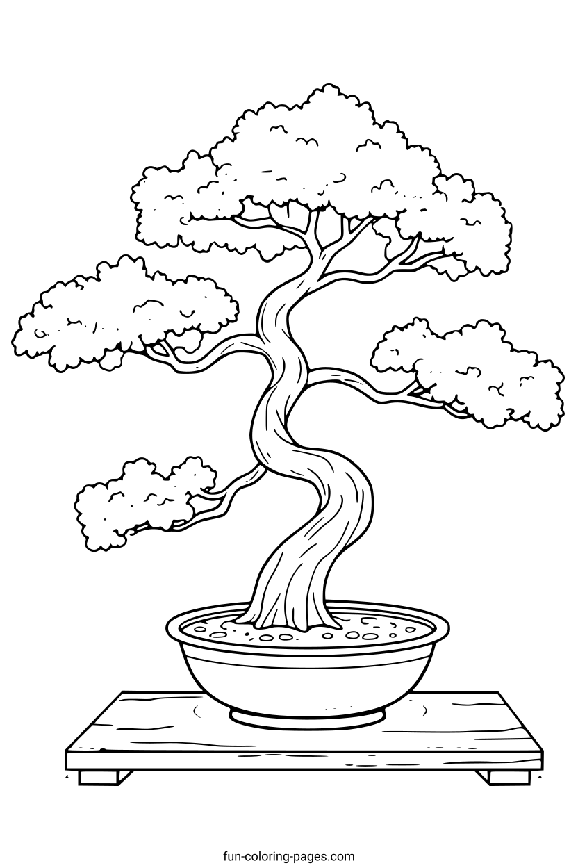 Stylized Bonsai Tree – free printable coloring page, available as PDF and SVG