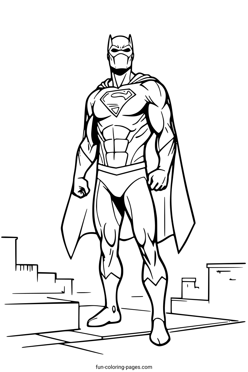 Superhero with Cape – free printable coloring page, available as PDF and SVG