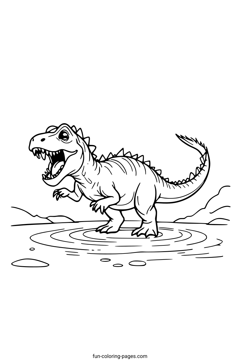 T-Rex in Water – free printable coloring page, available as PDF and SVG