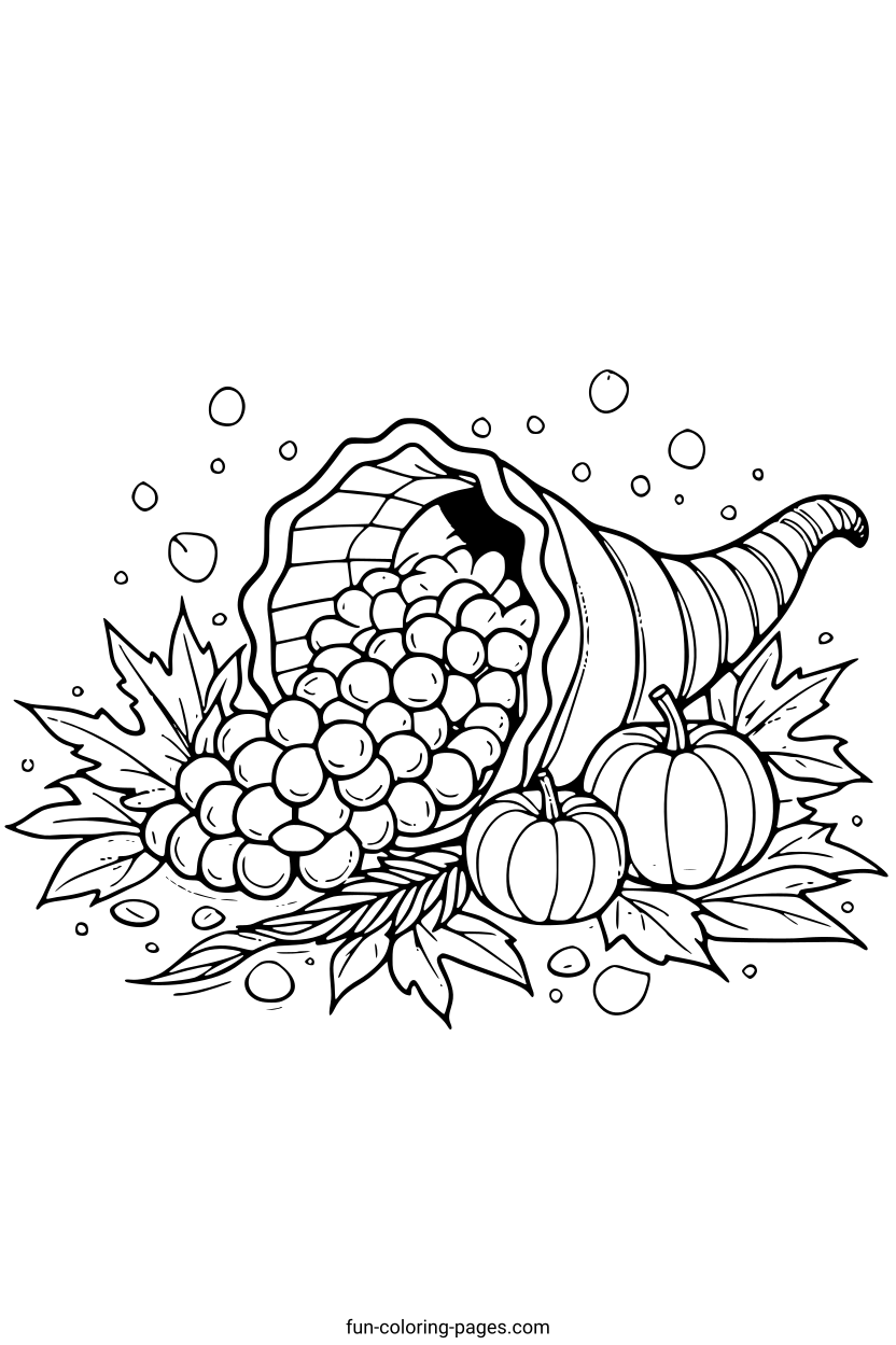 Thanksgiving Harvest Basket – free printable coloring page, available as PDF and SVG