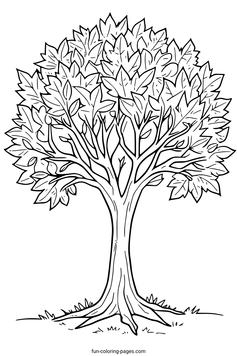 Thick-Trunked Deciduous Tree – free printable coloring page, available as PDF and SVG