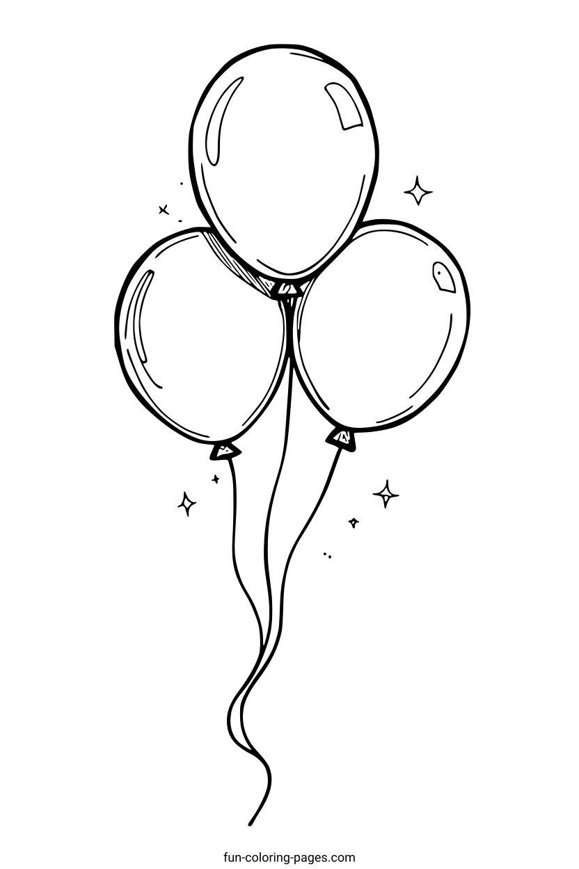 Three Balloons with Tails – free printable coloring page, available as PDF and SVG