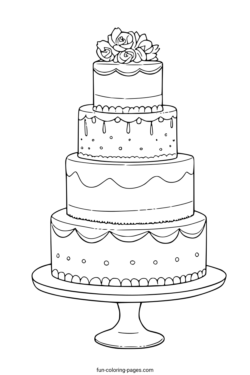 Three Tier Wedding Cake – free printable coloring page, available as PDF and SVG