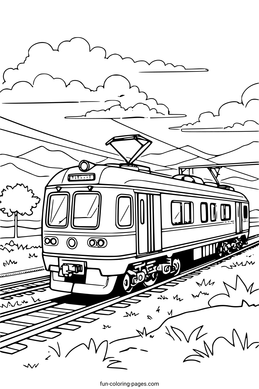 Train Journey Through Hills – free printable coloring page, available as PDF and SVG