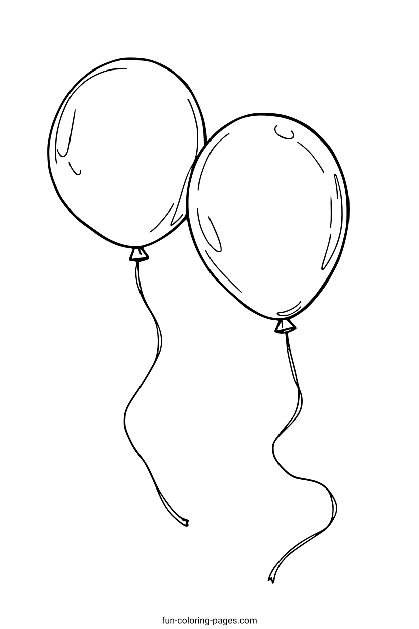 Two Balloons with Tails – free printable coloring page, available as PDF and SVG