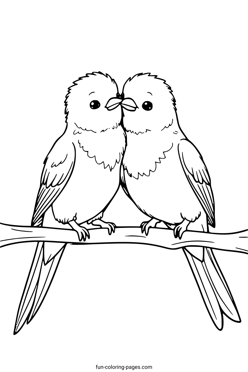Two Birds Kissing – free printable coloring page, available as PDF and SVG