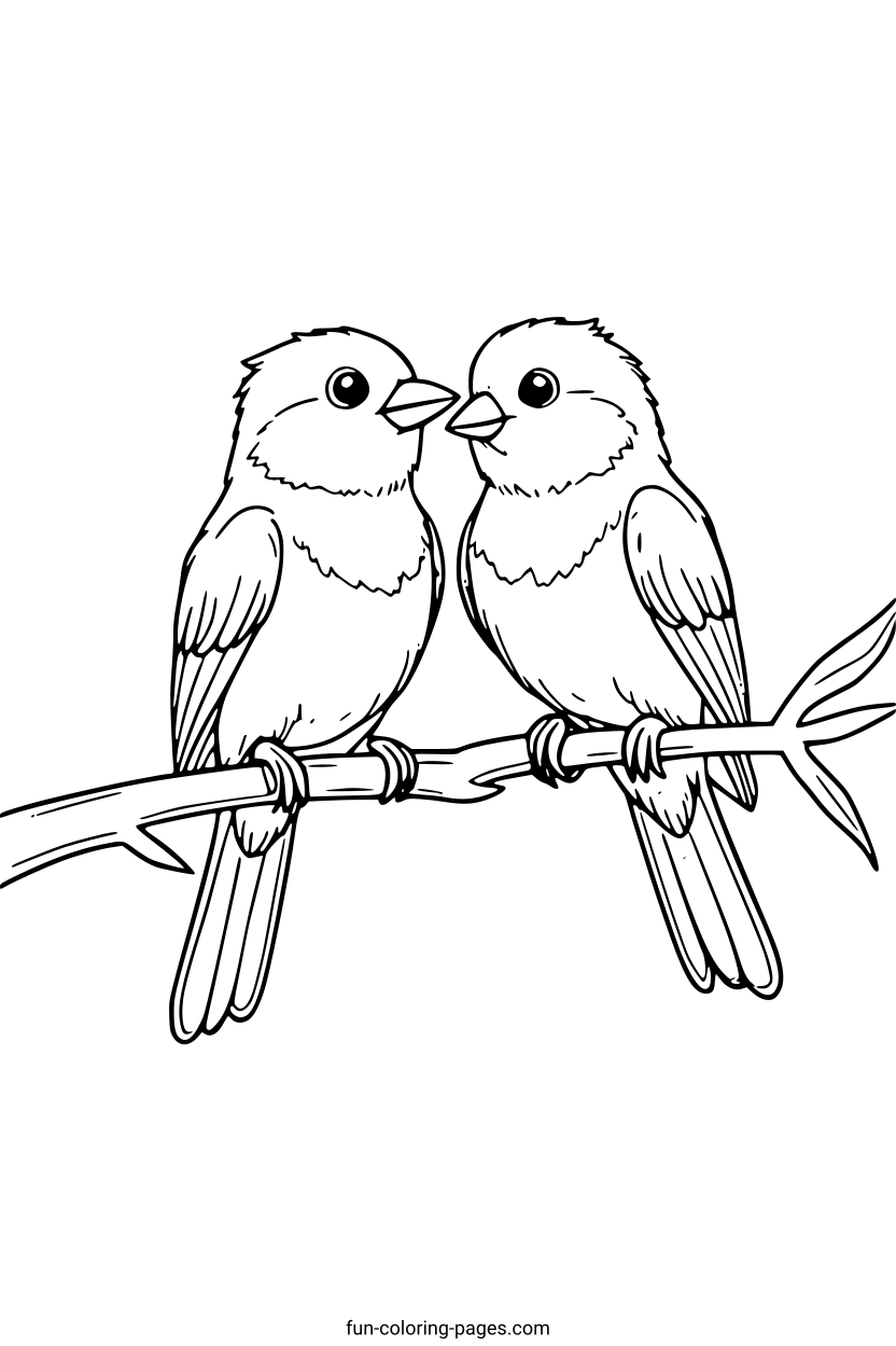 Two Birds on a Branch – free printable coloring page, available as PDF and SVG
