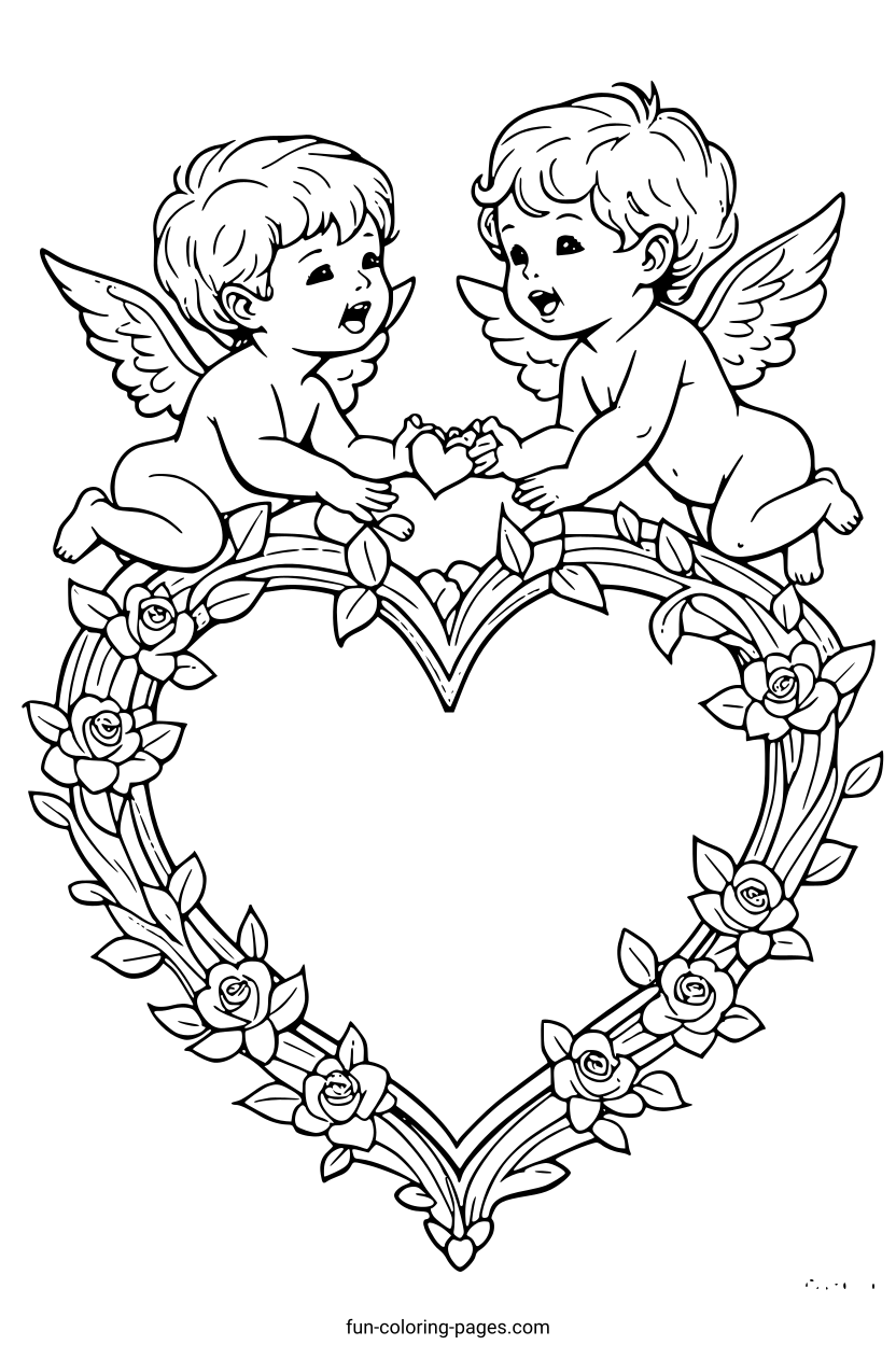 Two Cherubic Angels Holding Hands – free printable coloring page, available as PDF and SVG