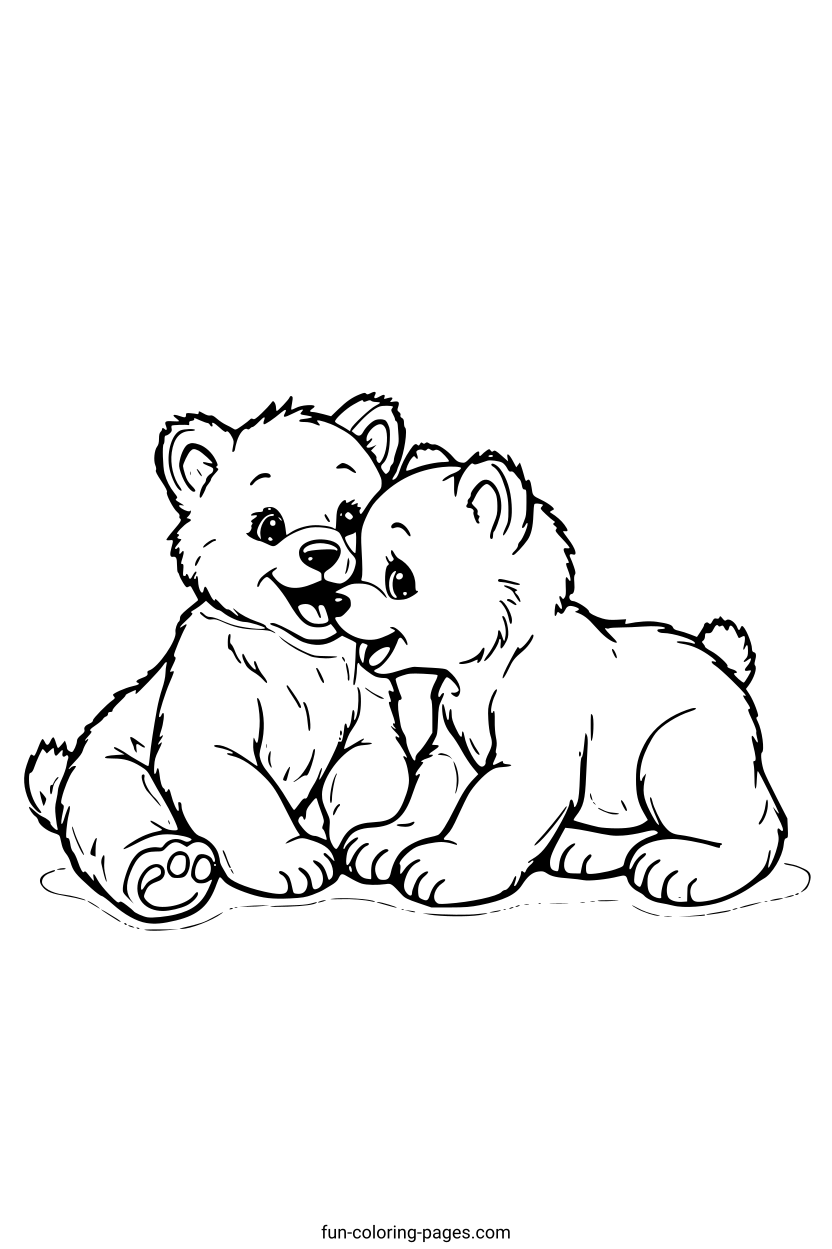 Two Smiling Bears Hugging – free printable coloring page, available as PDF and SVG