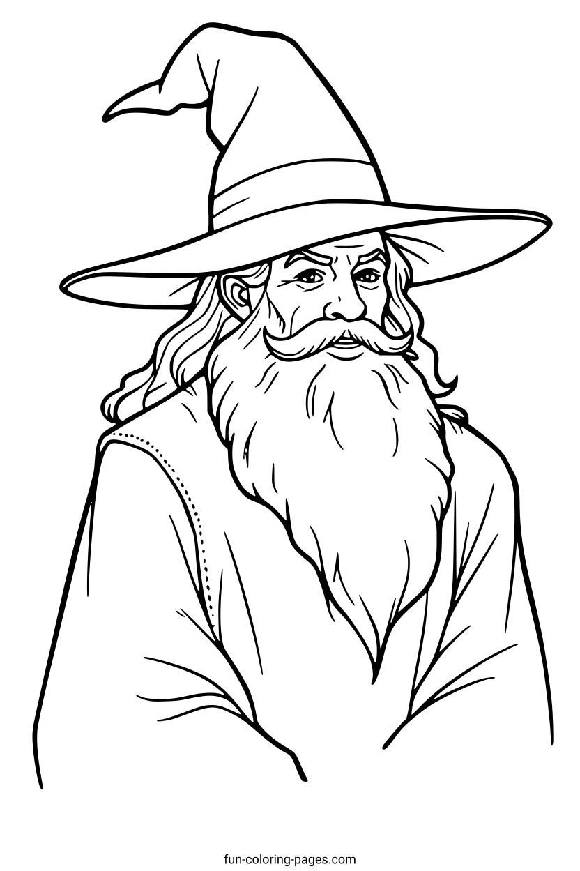 Wise Wizard Portrait – free printable coloring page, available as PDF and SVG