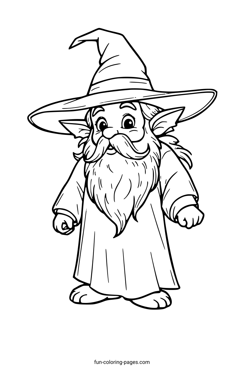Wizard Gnome with Hat – free printable coloring page, available as PDF and SVG