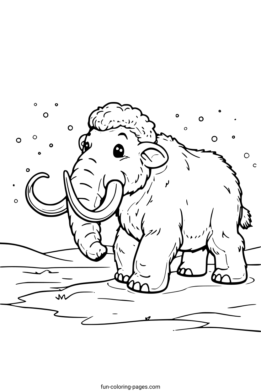 Woolly Mammoth in Snow – free printable coloring page, available as PDF and SVG