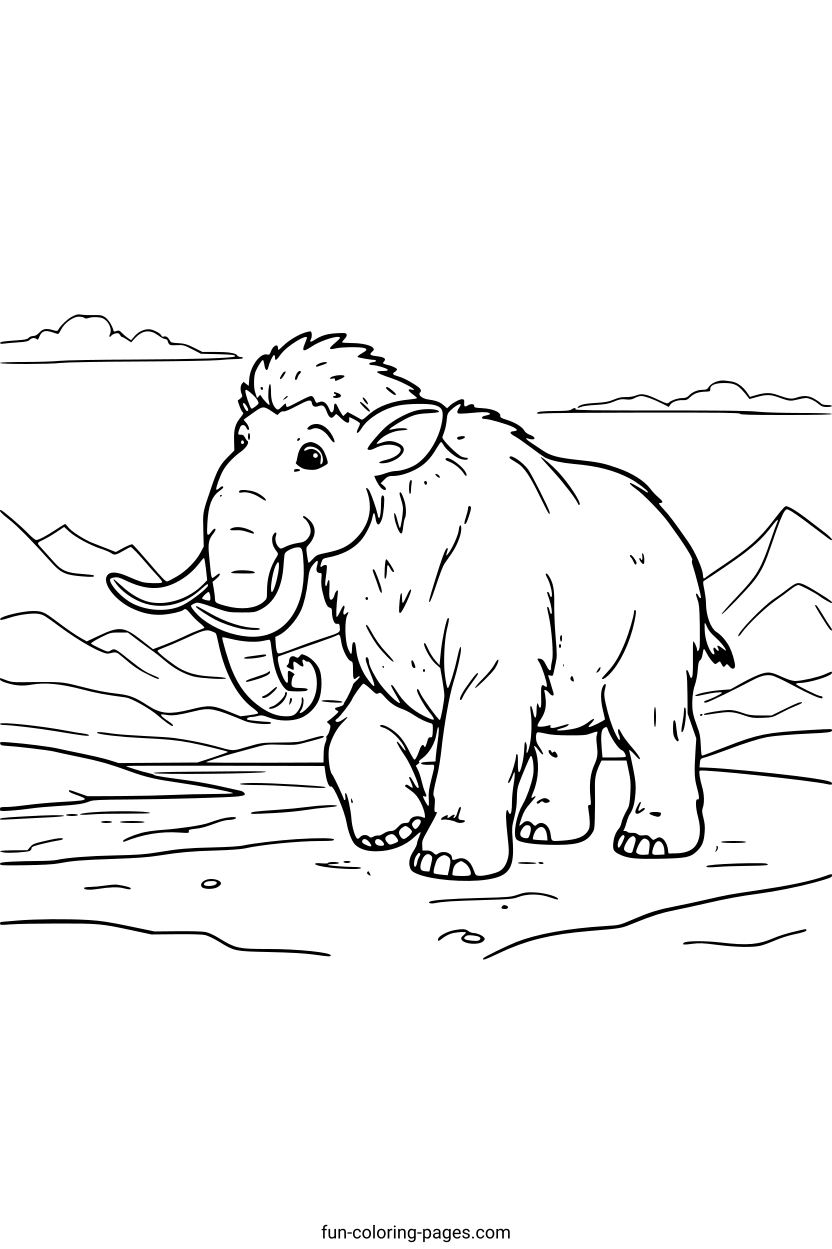 Woolly Mammoth in the Tundra – free printable coloring page, available as PDF and SVG