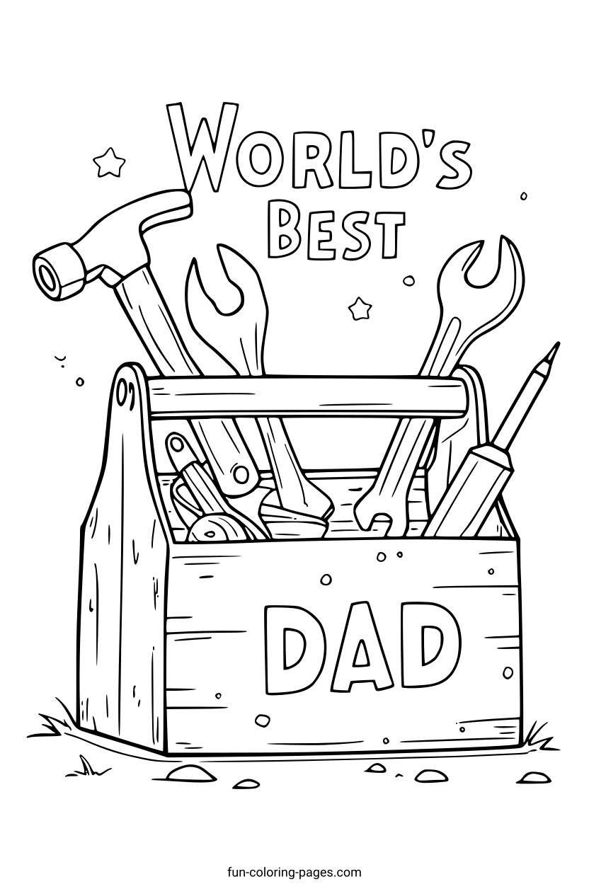 World's Best Dad Toolbox – free printable coloring page, available as PDF and SVG