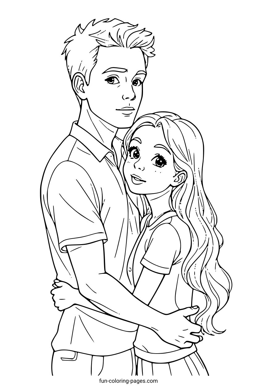 Young Couple Embrace – free printable coloring page, available as PDF and SVG