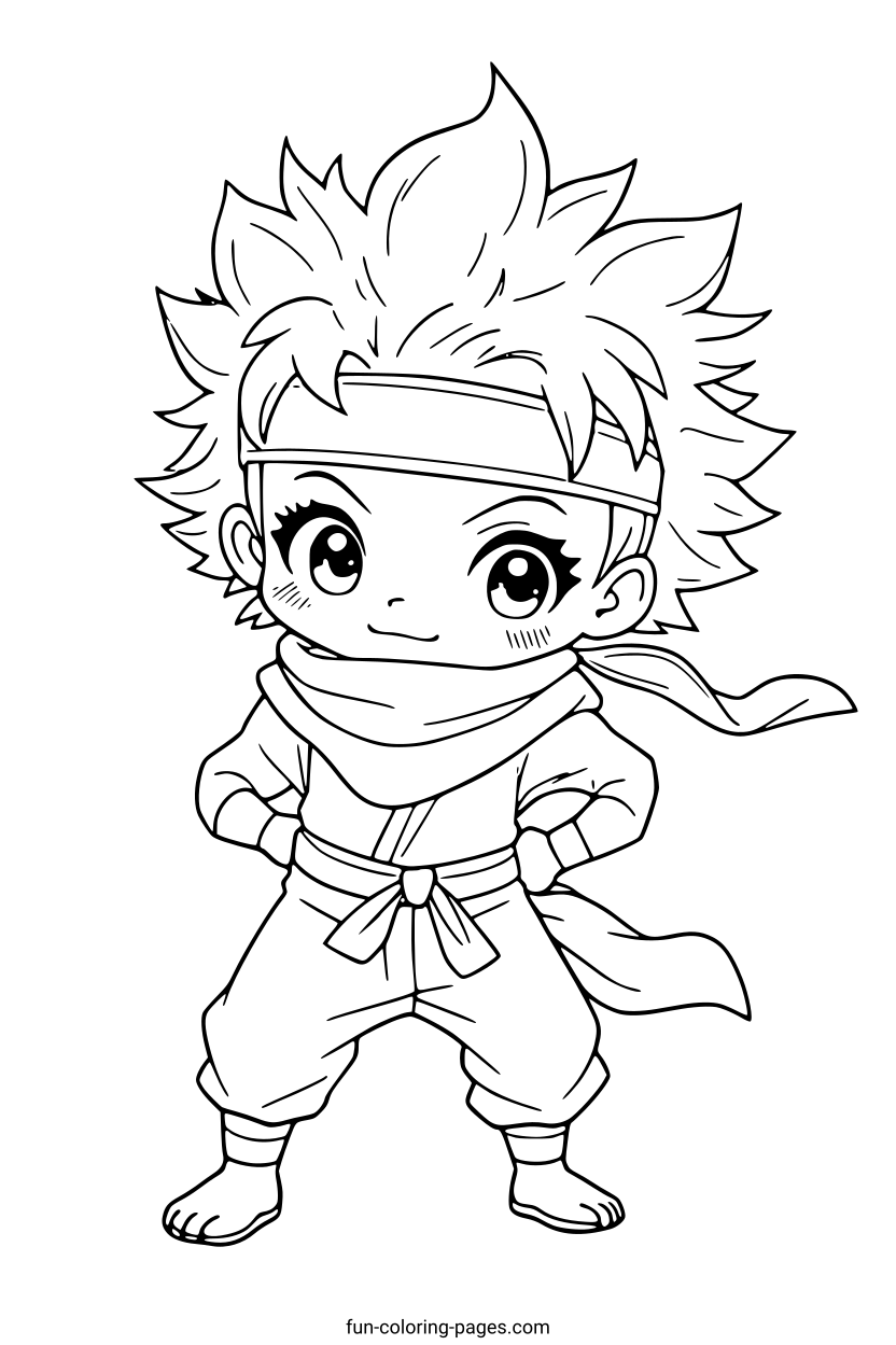Young Ninja in Action Pose – free printable coloring page, available as PDF and SVG