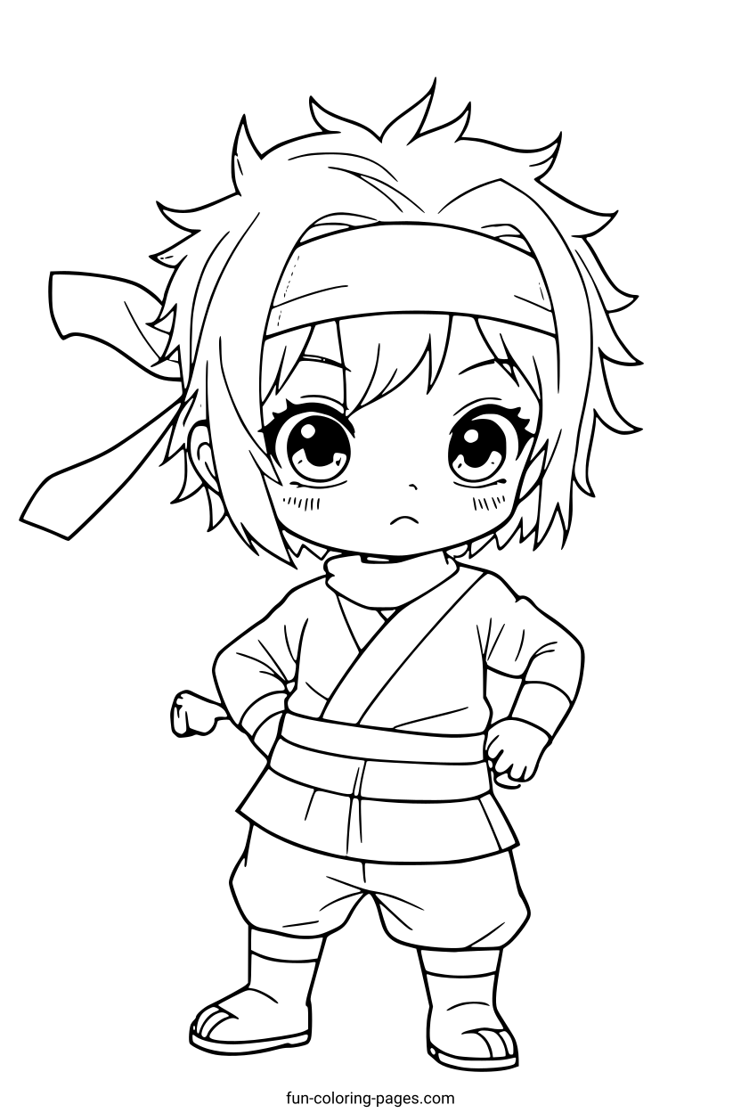 Young Ninja with Bandana – free printable coloring page, available as PDF and SVG