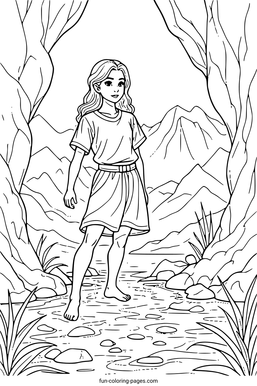 Young Woman in Desert – free printable coloring page, available as PDF and SVG